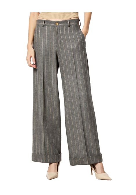 Pantalone L.B.M 1911 donna 811253543 Grigio fantasia gessata su base grigio fumo melange linea sottile in beige lurex modello palazzo con gamba ampia e dritta L.B.M. 1911 | Pantaloni | 8112535431